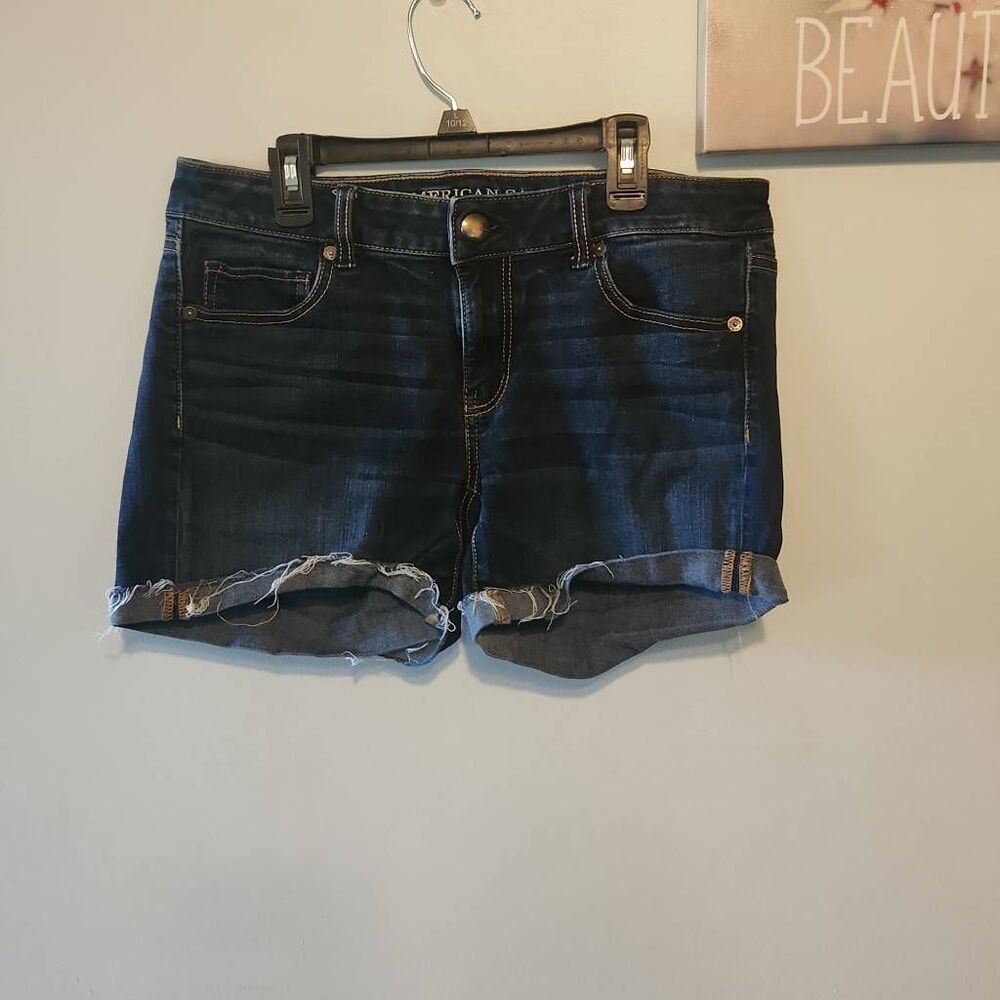 American Eagle Size 10 Super Stretch Midi Dark Wash Denim Jean Shorts